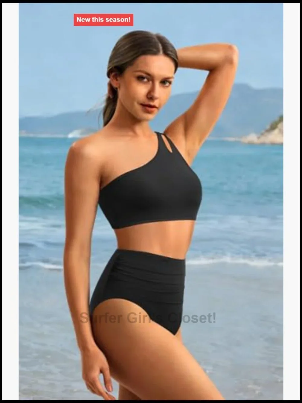 Two Piece Tummy Control High Waisted One Shoulder Bikini Swimsuit